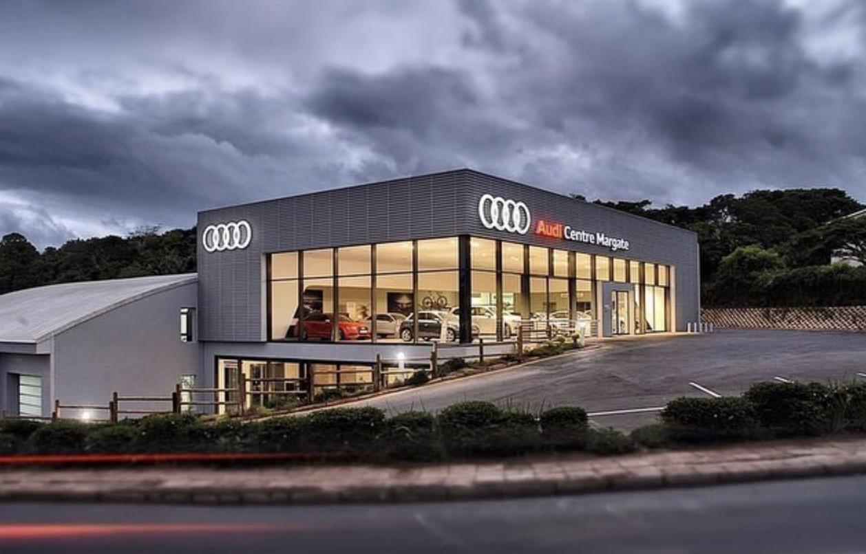 Audi Centre Margate showroom lit up at dusk